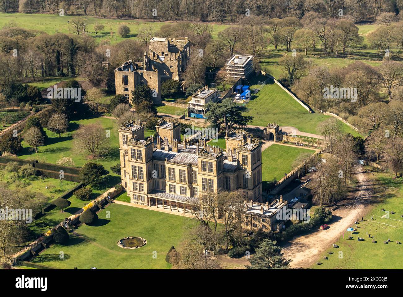 Foto aerea di Hardwick Hall da 1500 metri circa Foto Stock