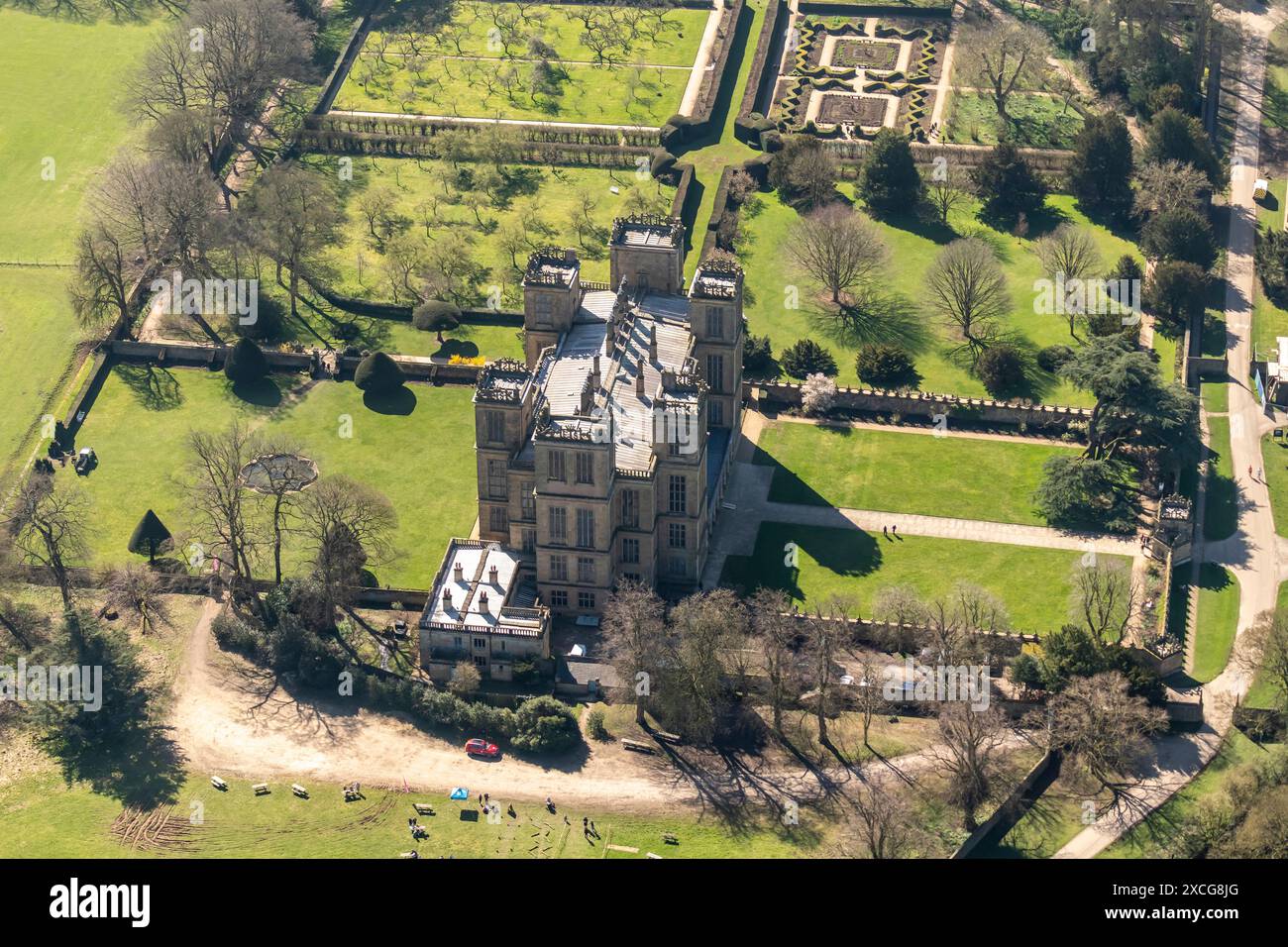 Foto aerea di Hardwick Hall da 1500 metri circa Foto Stock