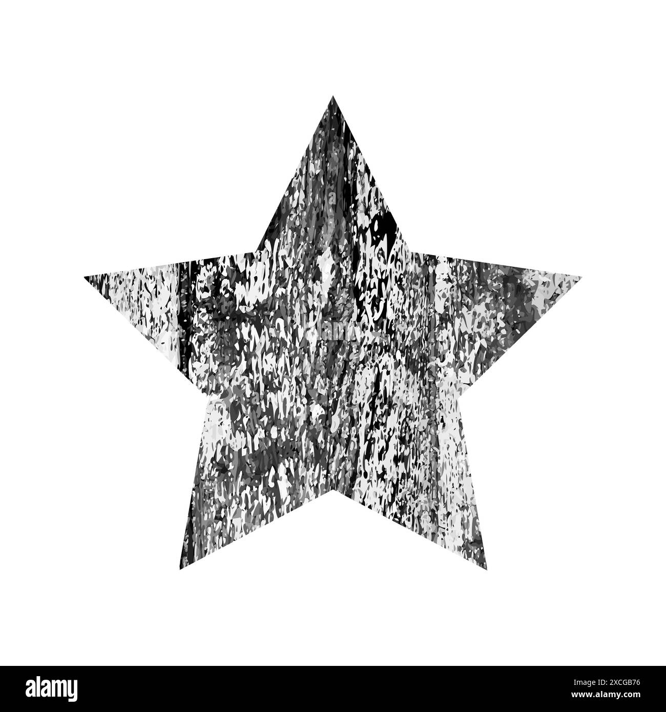 Stella graffiata. Figura scura con trama in legno grunge in angoscia isolata su sfondo bianco. Illustrazione vettoriale. Illustrazione Vettoriale