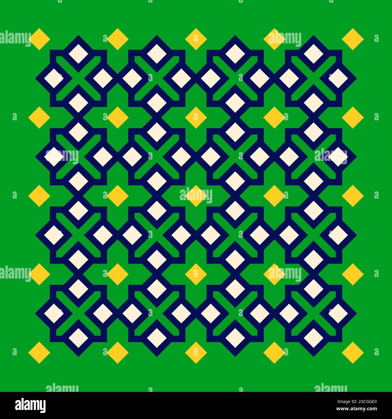 Illustrazione geometrica astratta, modello simmetrico di forme geometriche verdi, blu scuro e gialle in stile islamico Illustrazione Vettoriale