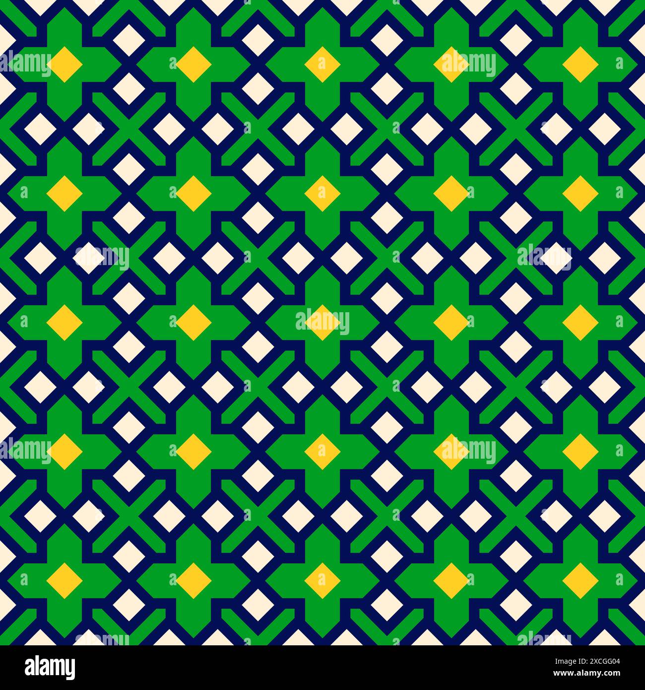 Sfondo geometrico senza cuciture verde e blu, design grafico vettoriale piatto, design simmetrico, motivo senza cuciture in stile islamico Illustrazione Vettoriale