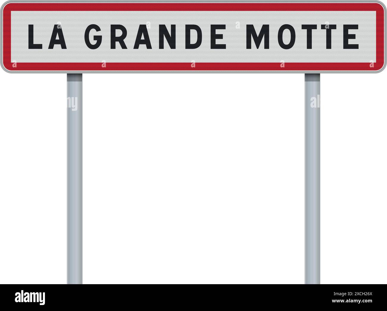 Illustrazione vettoriale del cartello stradale di ingresso della città di la grande-Motte (Francia) su pali metallici Illustrazione Vettoriale