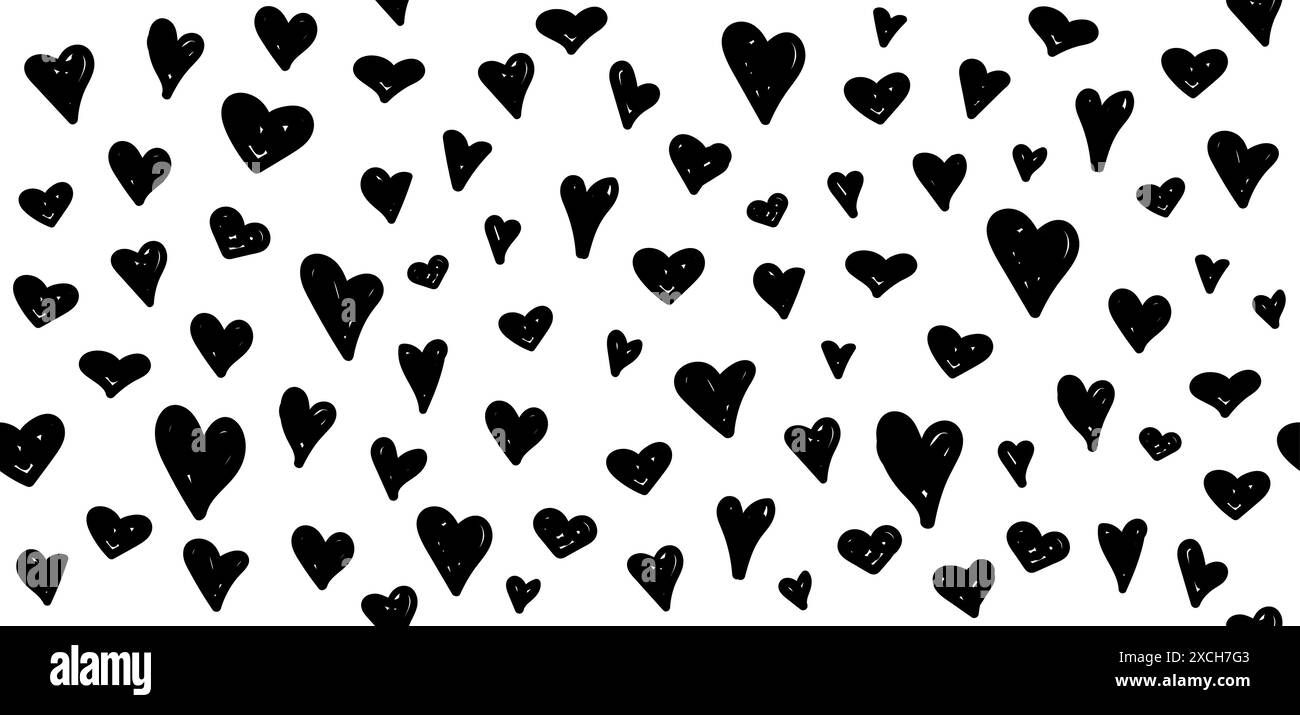 Cuori disegnati a mano Y2K senza cuciture. Vector Doodle simpatici cuori adorano lo sfondo monocromatico Illustrazione Vettoriale