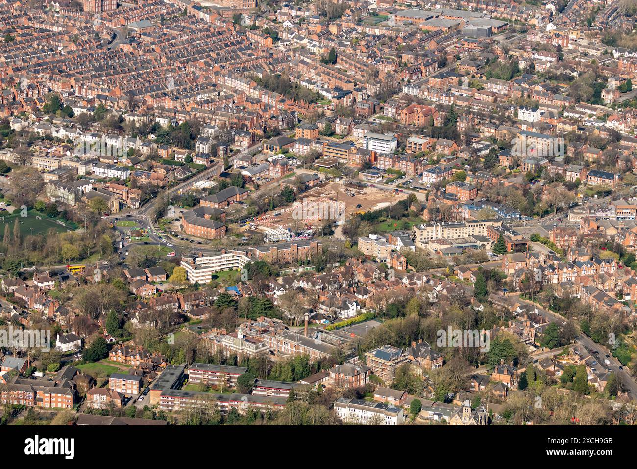 Foto aerea dei lavori di costruzione della Nottingham Bluecoat Trent Academy da 1500 metri che mostrano gli scavi Foto Stock