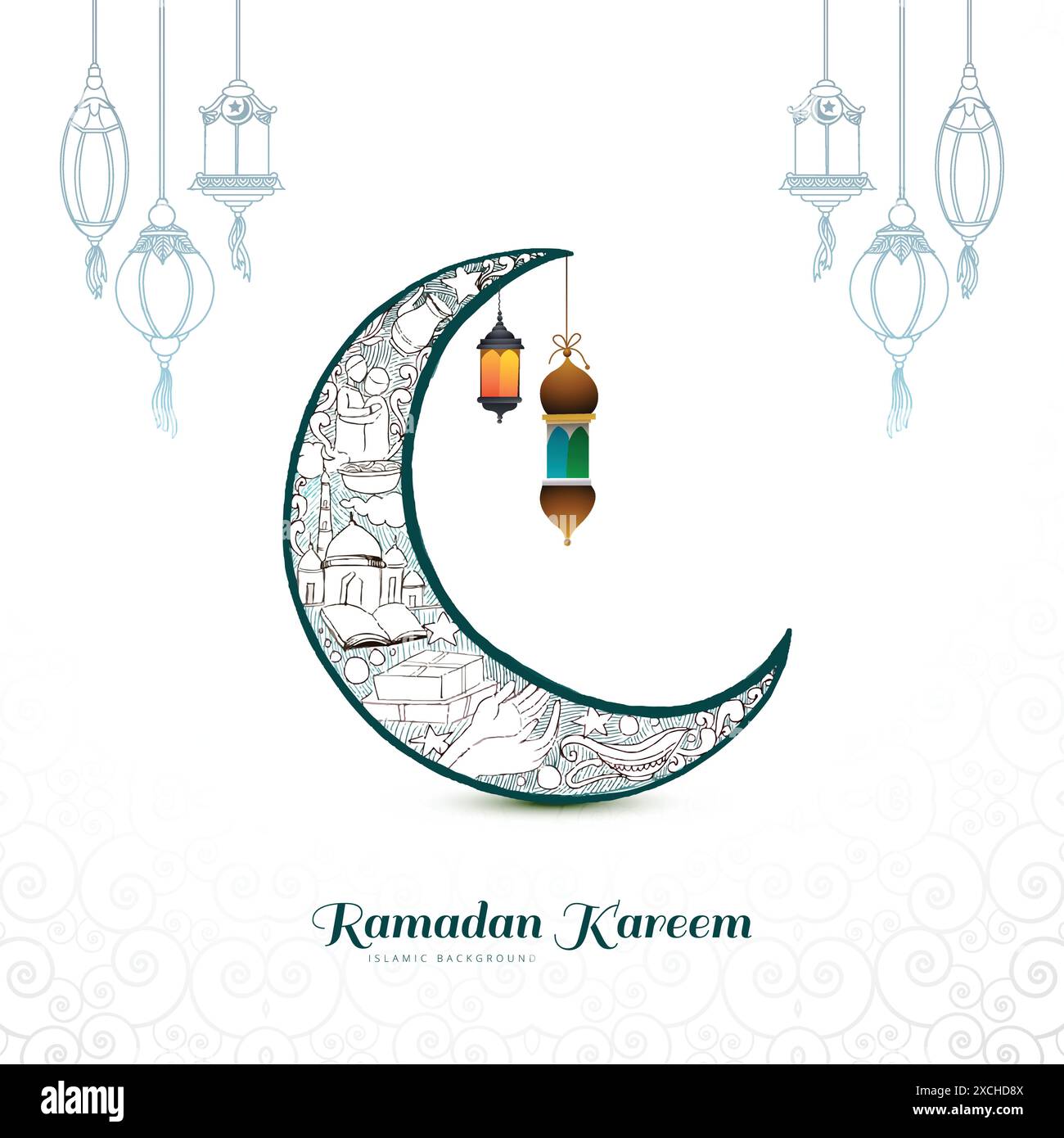 Sfondo del biglietto di auguri Moon ramadan kareem Illustrazione Vettoriale
