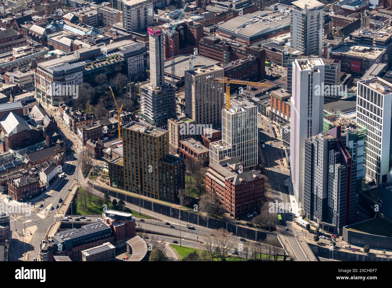 Foto aerea del centro di Leeds scattata da 2000 metri circa Foto Stock