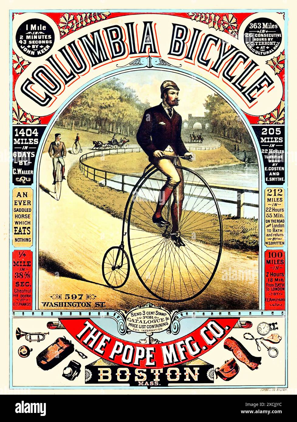 Columbia Bicycle, The Pope Mfg Co., Boston - poster con stampa per la pubblicità di biciclette d'epoca Foto Stock