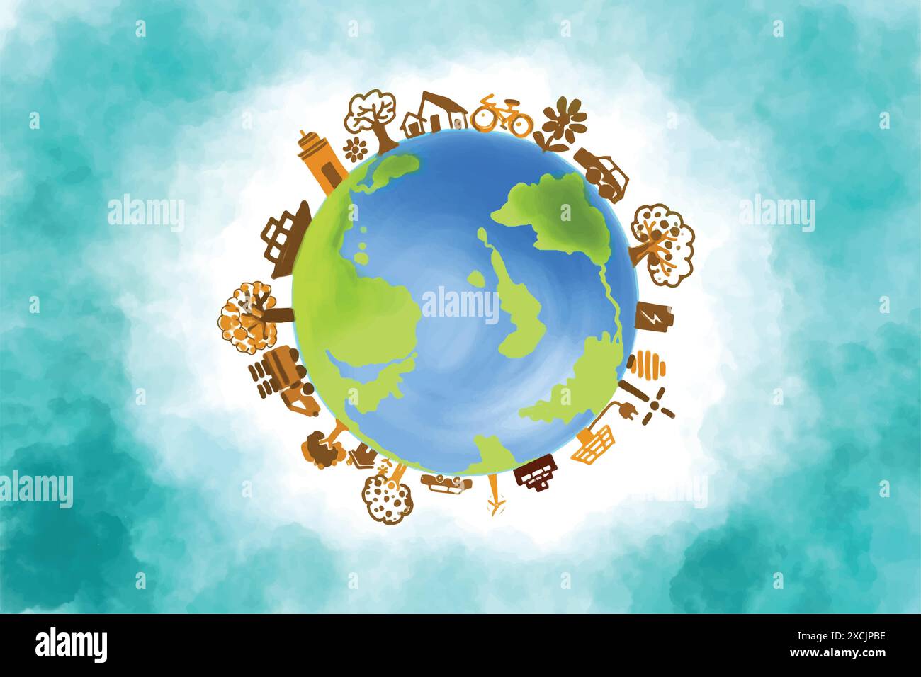 Illustrazione di uno sfondo della scheda Concept dell'ambiente happy Earth Day Illustrazione Vettoriale