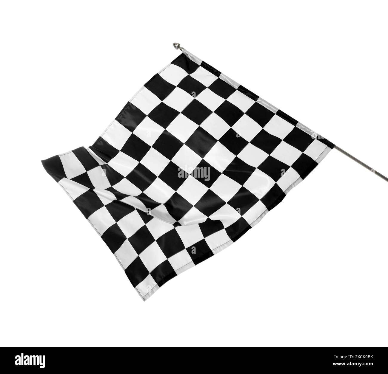 Un flag di finitura a scacchi isolato su bianco Foto Stock