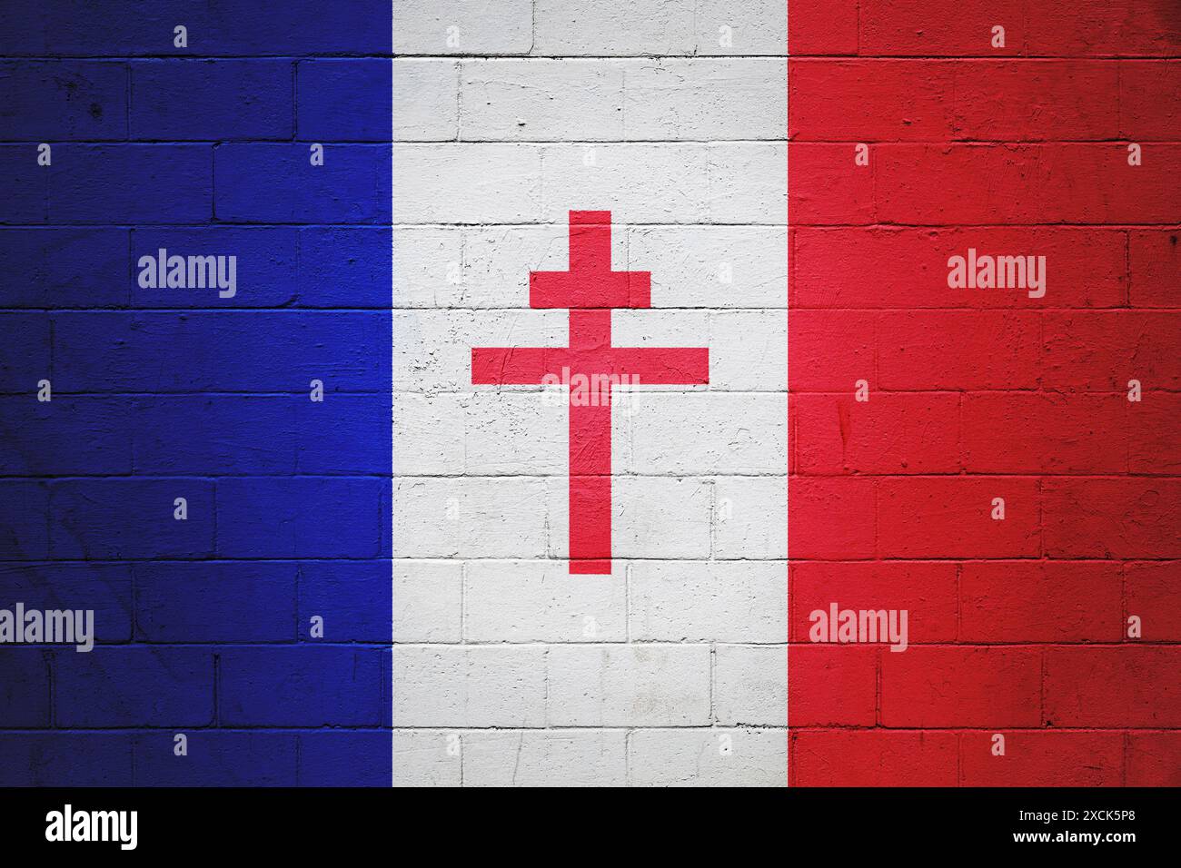 Bandiera della Francia libera dipinta su un muro di cemento Foto Stock