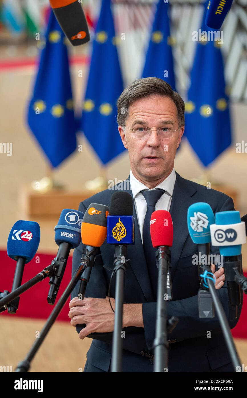 BRUXELLES - il primo ministro uscente Mark Rutte arriva per il vertice informale dell'Unione europea. Durante la riunione, le discussioni comprenderanno i risultati delle elezioni europee e l'assunzione di posizioni di vertice. ANP JONAS ROOSENS netherlands Out - belgio Out Foto Stock