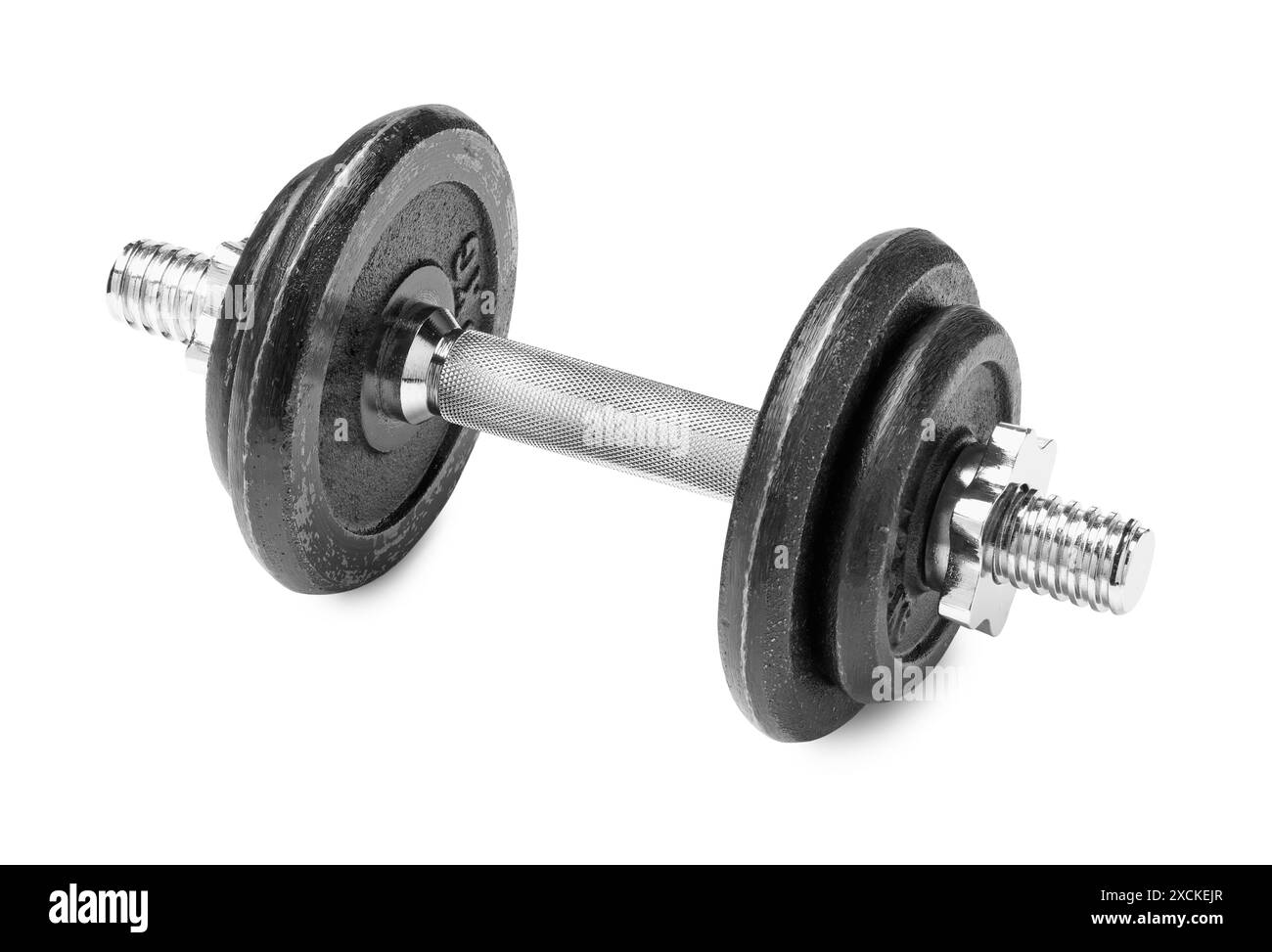 Manubrio in metallo isolato su bianco. Attrezzature sportive Foto Stock