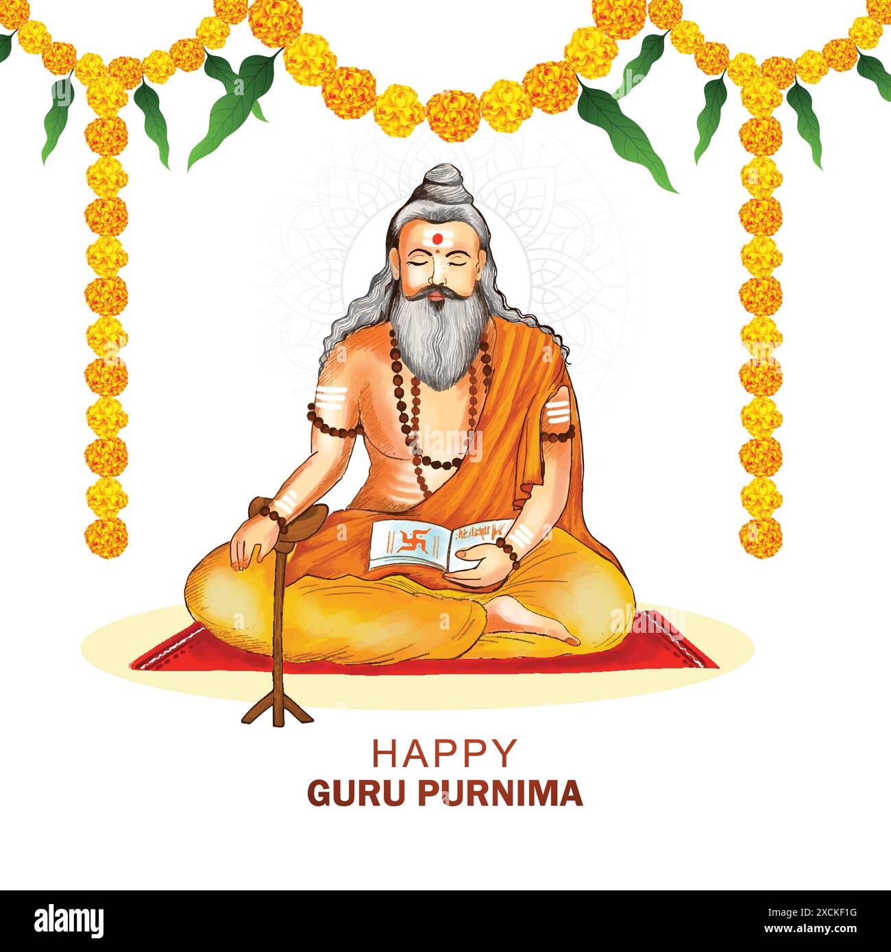 Guru purnima celebrazione biglietto di auguri sfondo Illustrazione Vettoriale