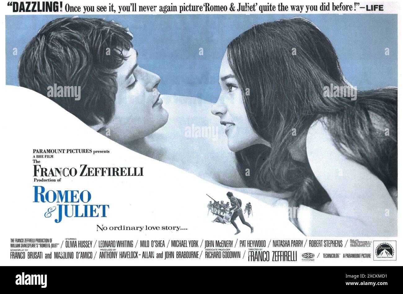 1968 Romeo e Giulietta poster originale del film, regista: Franco Zeffirelli, il film vede protagonisti Leonard Whiting nel ruolo di Romeo e Olivia Hussey nel ruolo di Giulietta Foto Stock