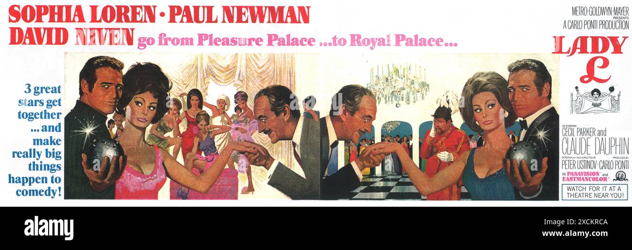 Poster del film Lady L del 1965, diretto da Peter Ustinov. Con Sophia Loren, Paul Newman, David Niven Foto Stock