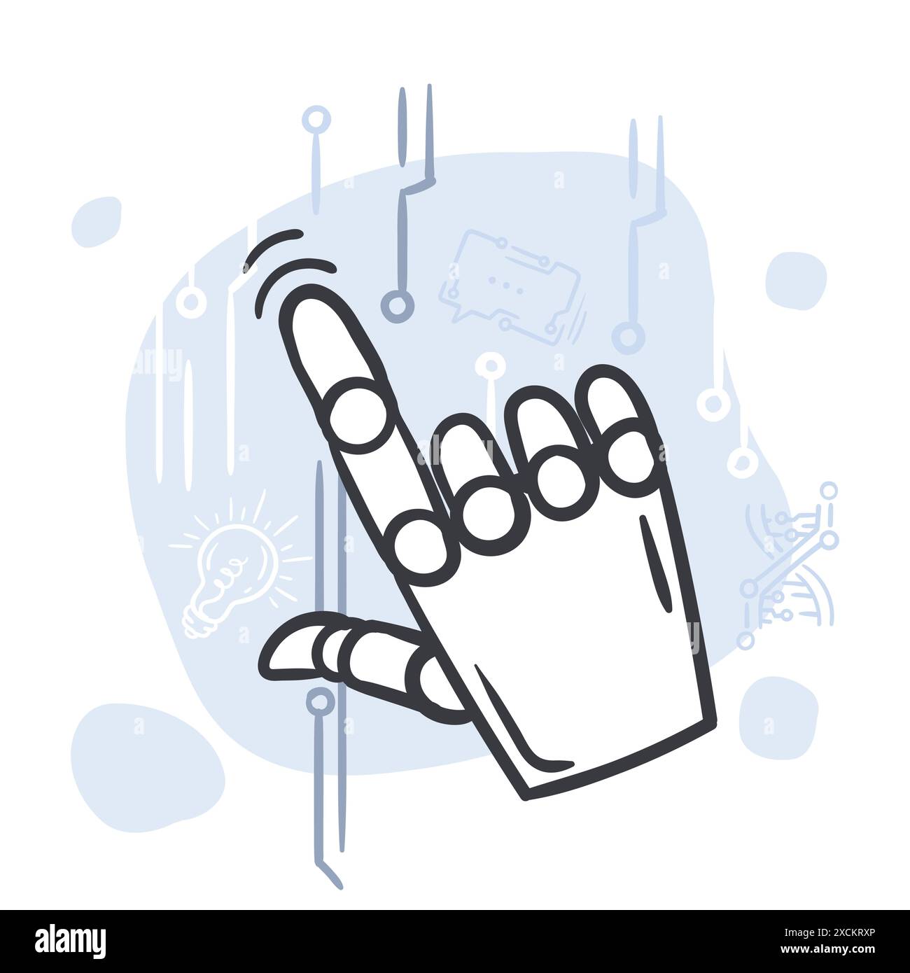 Mano robot con indice. Concetto di intelligenza artificiale, innovazione e tecnologia informatica Illustrazione Vettoriale