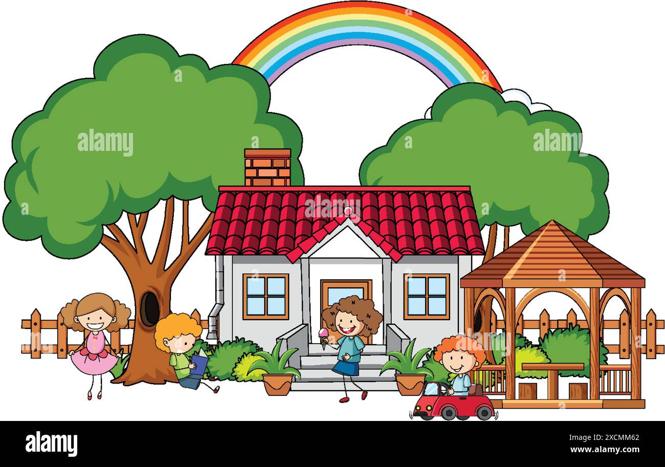 I bambini si godono una giornata di sole all'aperto Illustrazione Vettoriale