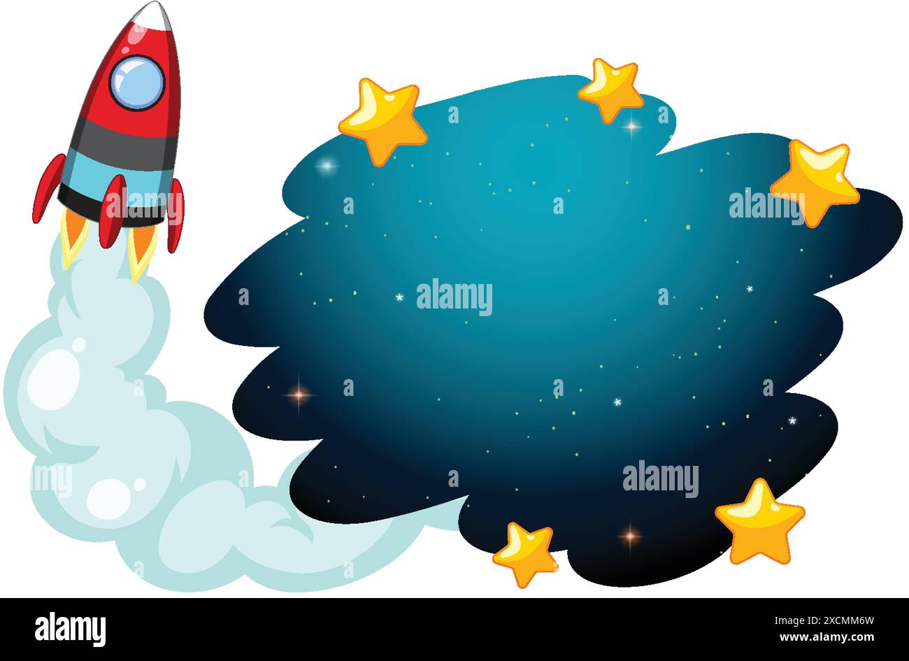 Razzo che vola nello spazio con le stelle Illustrazione Vettoriale