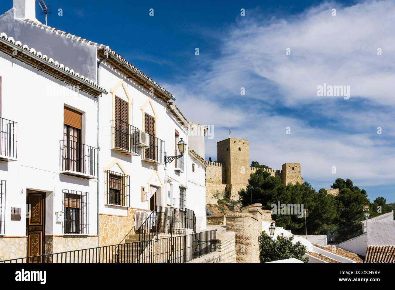 castello Alcazaba e vista del villaggio, Antequera, XIV secolo, Antequera, Spagna Foto Stock