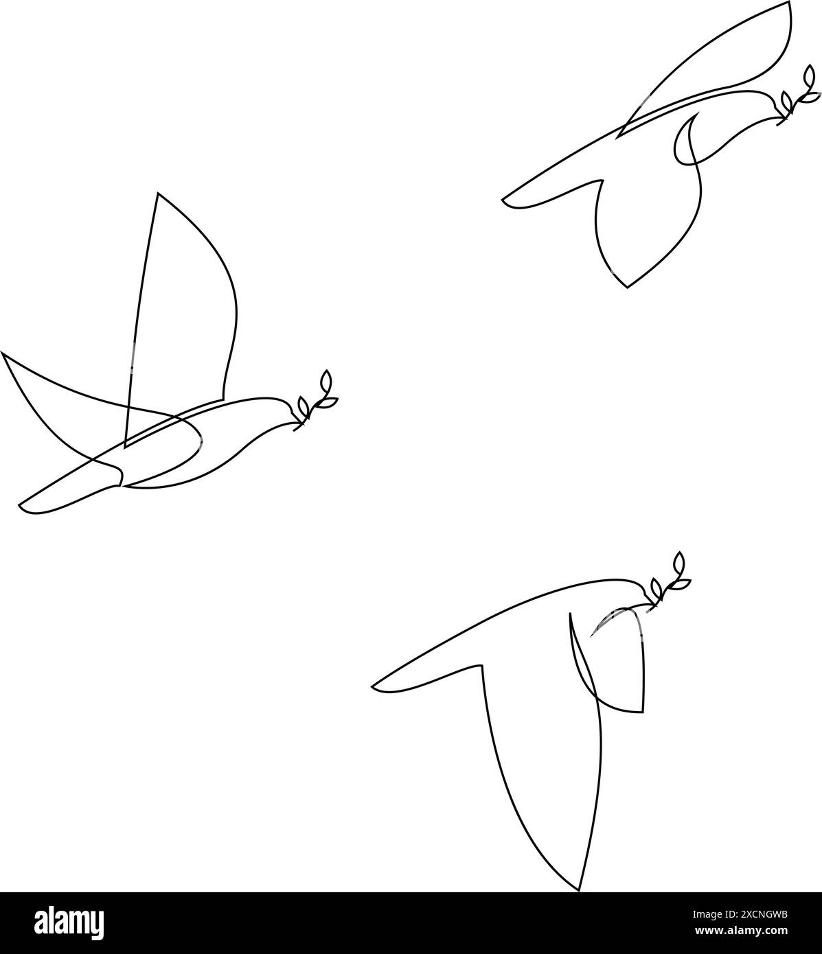 Disegno del concetto di linea continua di colombe con rami di ulivo. Serie di illustrazioni vettoriali Illustrazione Vettoriale