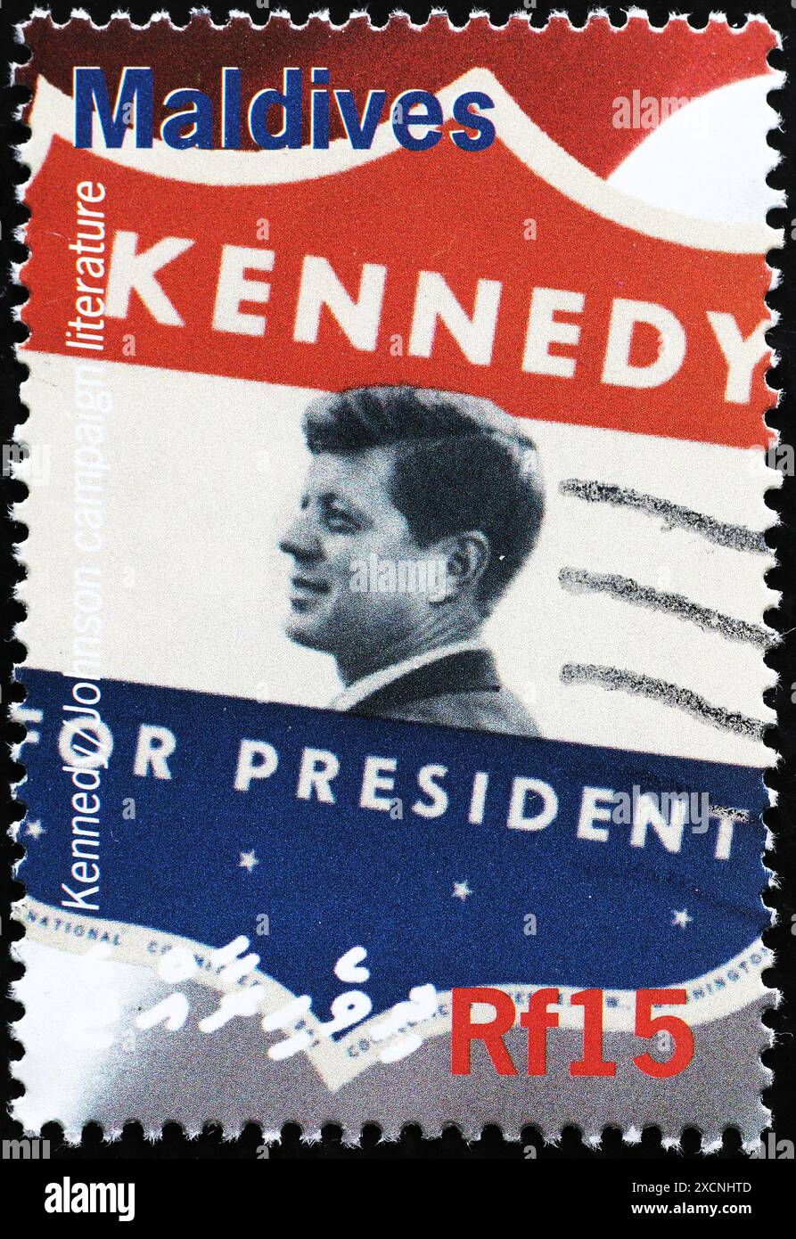 Materiale della campagna presidenziale di John Kennedy sul francobollo Foto Stock