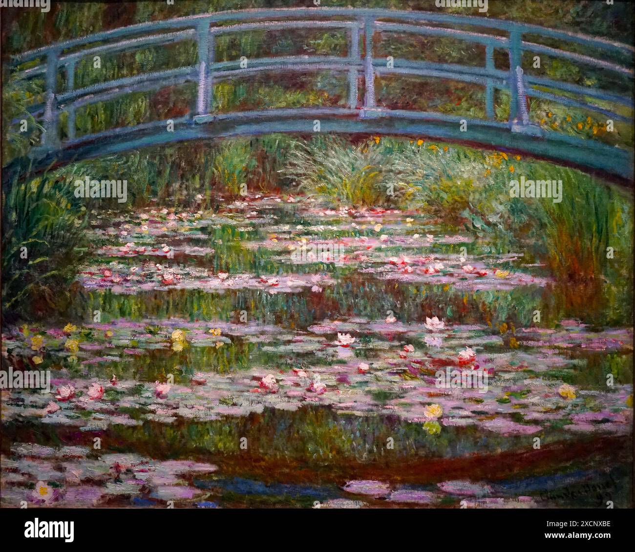 Pittura intitolata 'La passerella giapponese' di Claude Monet (1840-1926) un francese di pittore impressionista. Datata del XIX secolo Foto Stock