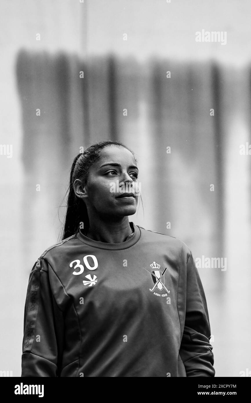 Anversa, Belgio. 18 giugno 2024. Ambre Ballenghien belga, nella foto, durante una conferenza stampa, per presentare la selezione della nazionale belga delle Panterie rosse per le prossime partite della FIH Pro League 2024 femminili e per le Olimpiadi di Parigi 2024, martedì 18 giugno 2024, ad Anversa. BELGA FOTO DIRK WAEM credito: Belga News Agency/Alamy Live News Foto Stock