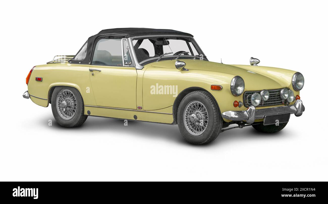 Storica auto sportiva a due posti con dorso bianco e ombra Foto Stock