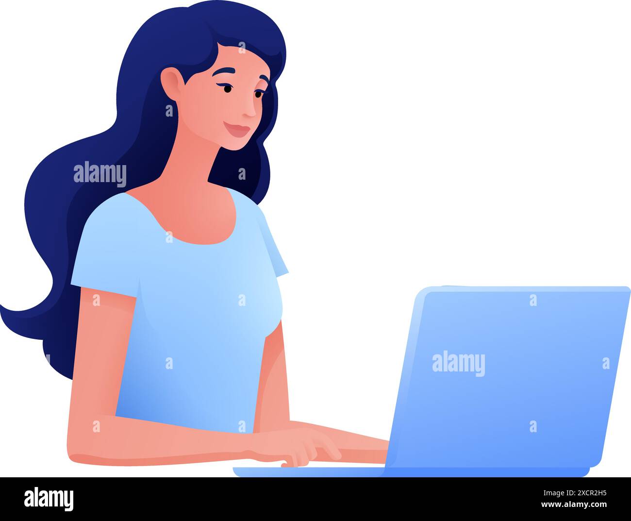 Donna che utilizza notebook Cartoon Illustration Illustrazione Vettoriale