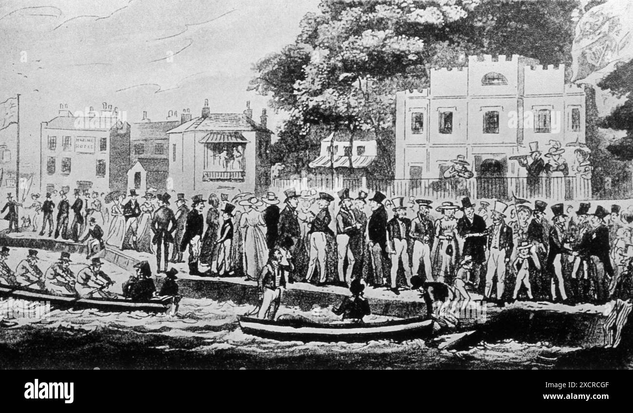 1825. Cowes Week. Il Royal Yacht Club di Cowes, prima del trasferimento dello Squadron al Cowes Castle. Foto Stock