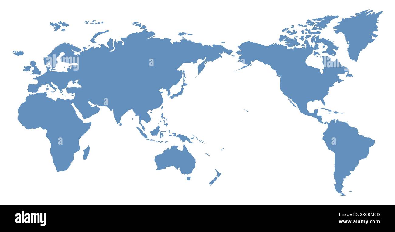 Mappa del mondo blu e bianco in Asia e Oceania. Illustrazione vettoriale piatta Illustrazione Vettoriale