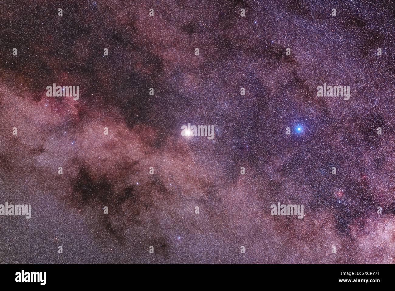 La stella luminosa più vicina al nostro sistema solare, Alpha Centauri (aka Rigel Kentaurus) sulla sinistra e Beta Centauri blu sulla destra. Alpha e Beta lo sono Foto Stock