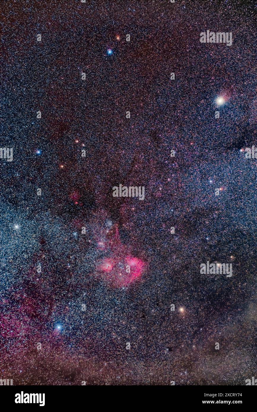 Si tratta di un ritratto della costellazione di Auriga il Carriere, con esposizioni e lavorazioni per far emergere la nebulosità luminosa e debole all'interno di essa Foto Stock