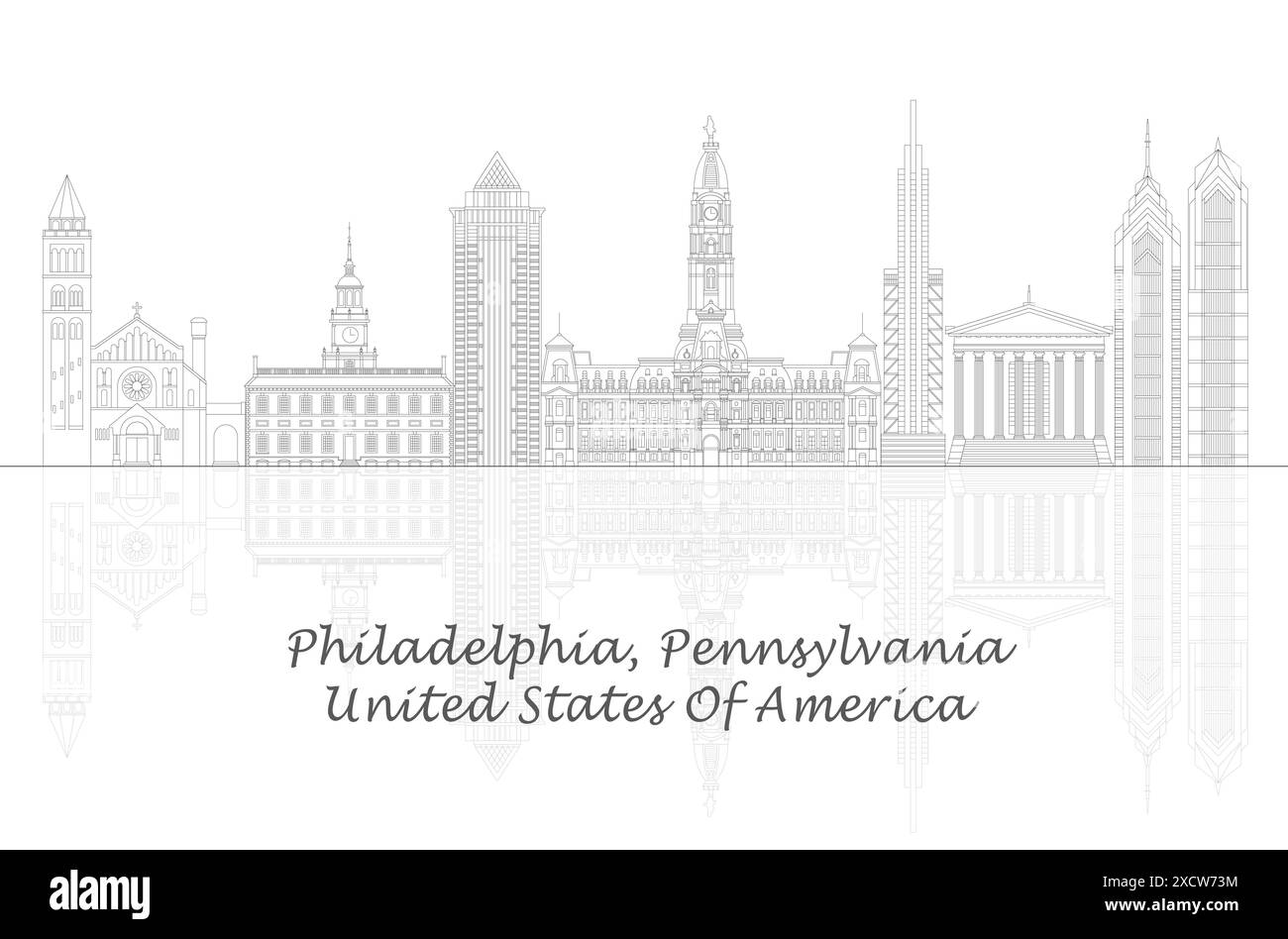 Contorno panorama Skyline di Philadelphia, Pennsylvania, Stati Uniti - illustrazione vettoriale Illustrazione Vettoriale