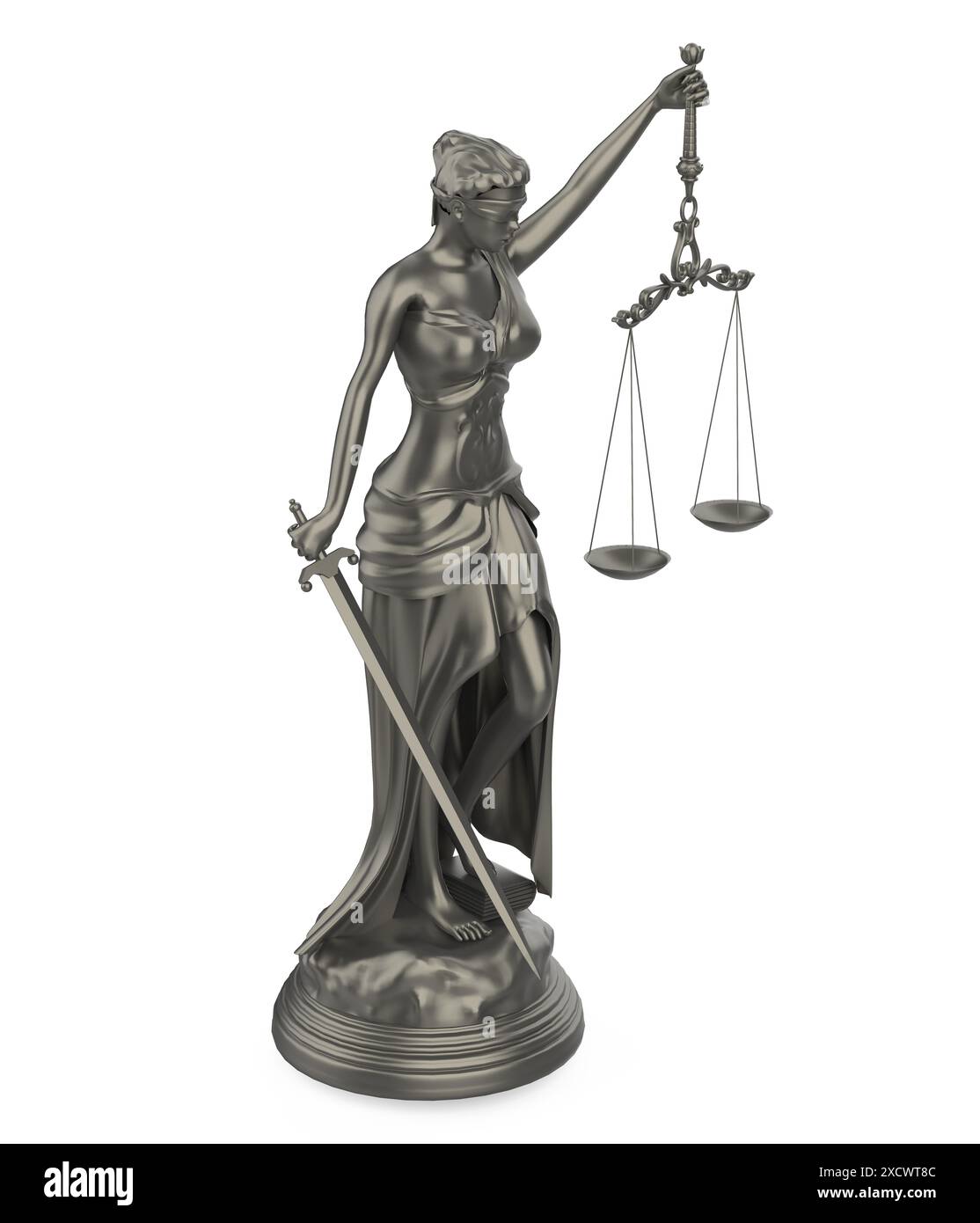 Lady Justice THEMIS Statua isolata Foto Stock