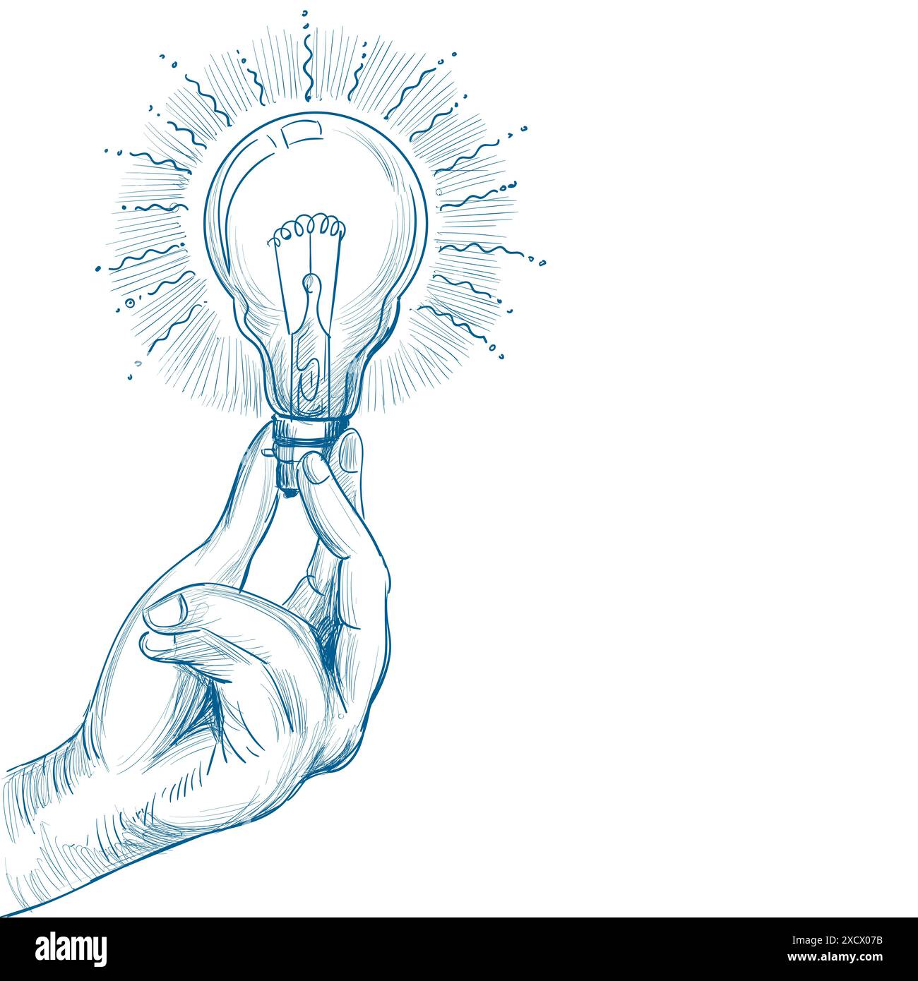Nuovo concetto di idea disegnato a mano con disegno della lampadina a mano Illustrazione Vettoriale