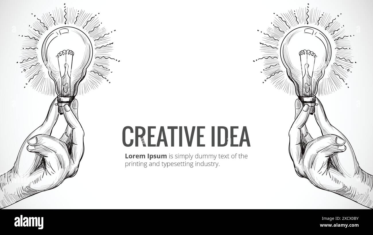 Nuovo concetto di idea disegnato a mano con disegno della lampadina a mano Illustrazione Vettoriale