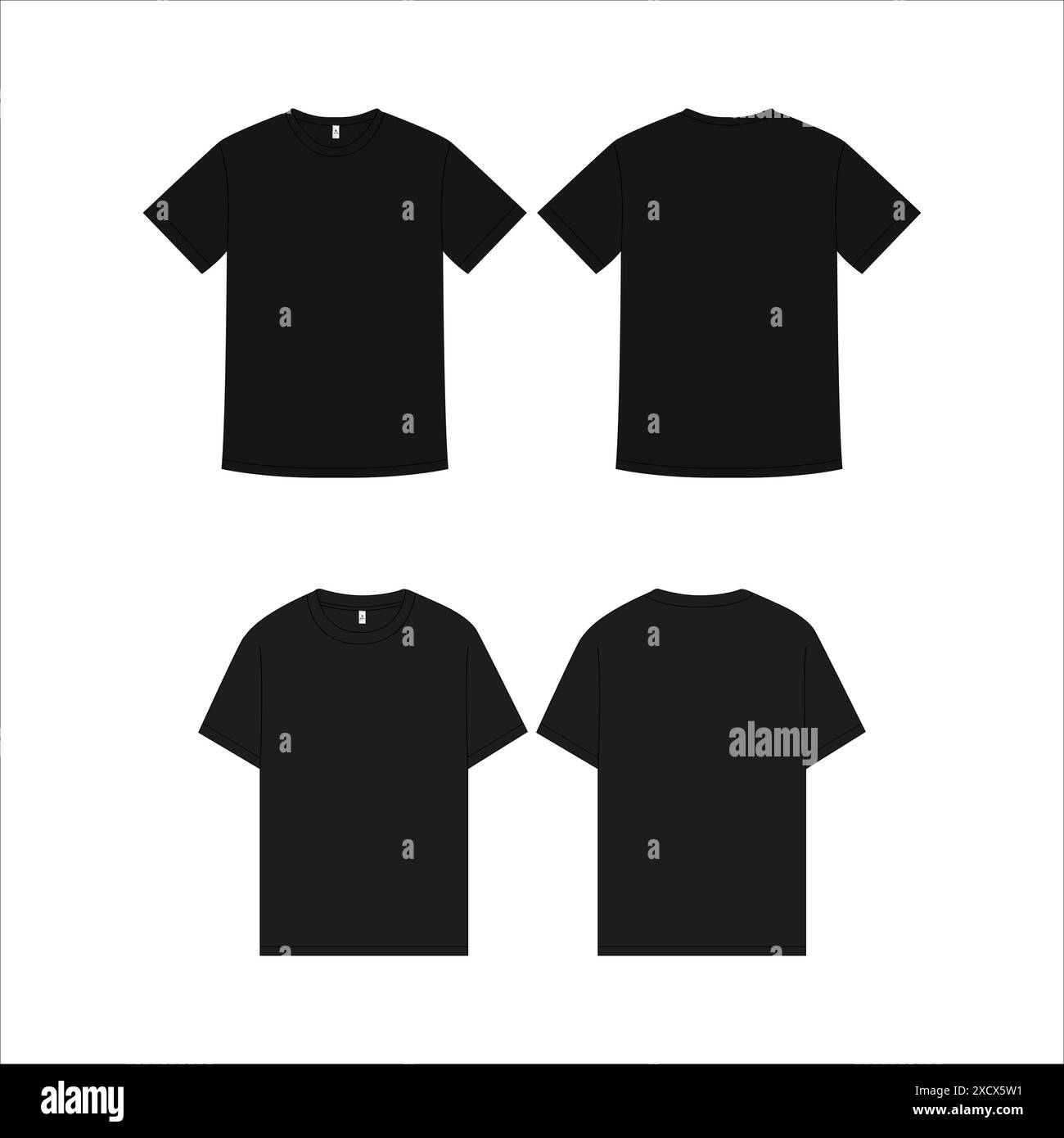 Modello di design per maglietta nera unisex Vista posteriore frontale disegno tecnico vettoriale - illustrazione di abbigliamento Street-wear a manica corta per il coagulo tecnico CAD Fashion Illustrazione Vettoriale