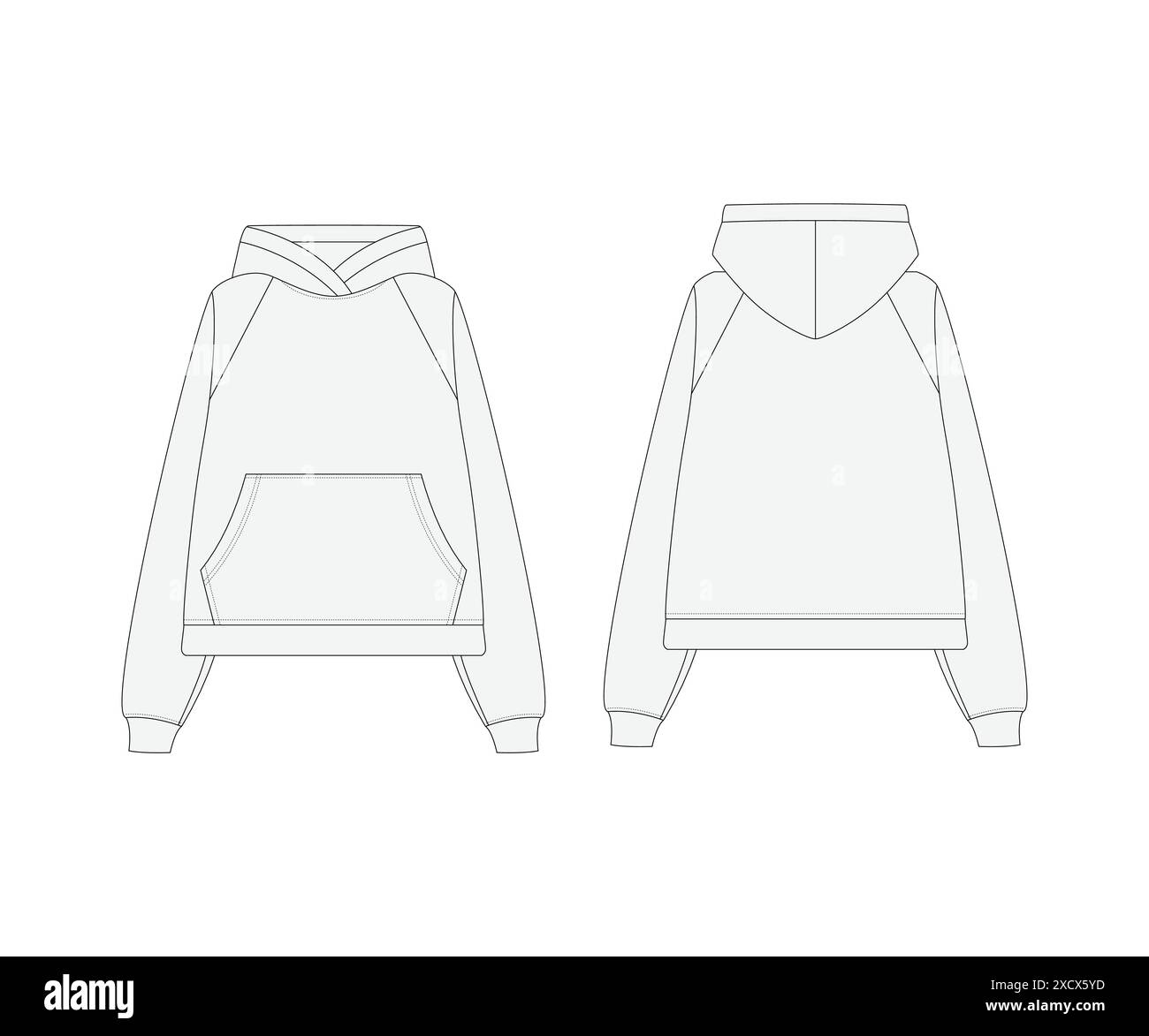 Felpa a manica lunga Fashion Vector Mockup Felpa a manica lunga con collo rotondo Felpa Fashion Flat Sketch Hoodie disegno tecnico Mockup Vector Apparel Illustrazione Vettoriale