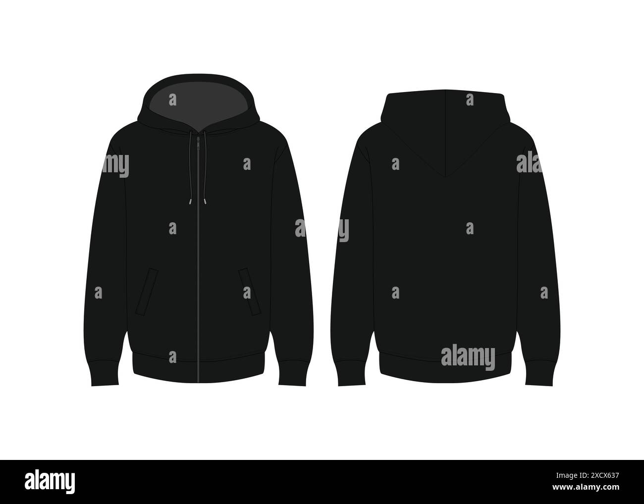 Felpa a manica lunga Fashion Vector Mockup Felpa a manica lunga con collo rotondo Felpa Fashion Flat Sketch zip Up Hoodie disegno tecnico Mockup Vector Appa Illustrazione Vettoriale