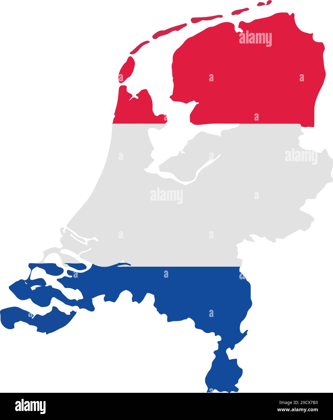 Un'illustrazione della carta di bandiera dei Paesi Bassi, che unisce la bandiera nazionale con la forma geografica del paese per un disegno unico e identificabile Illustrazione Vettoriale