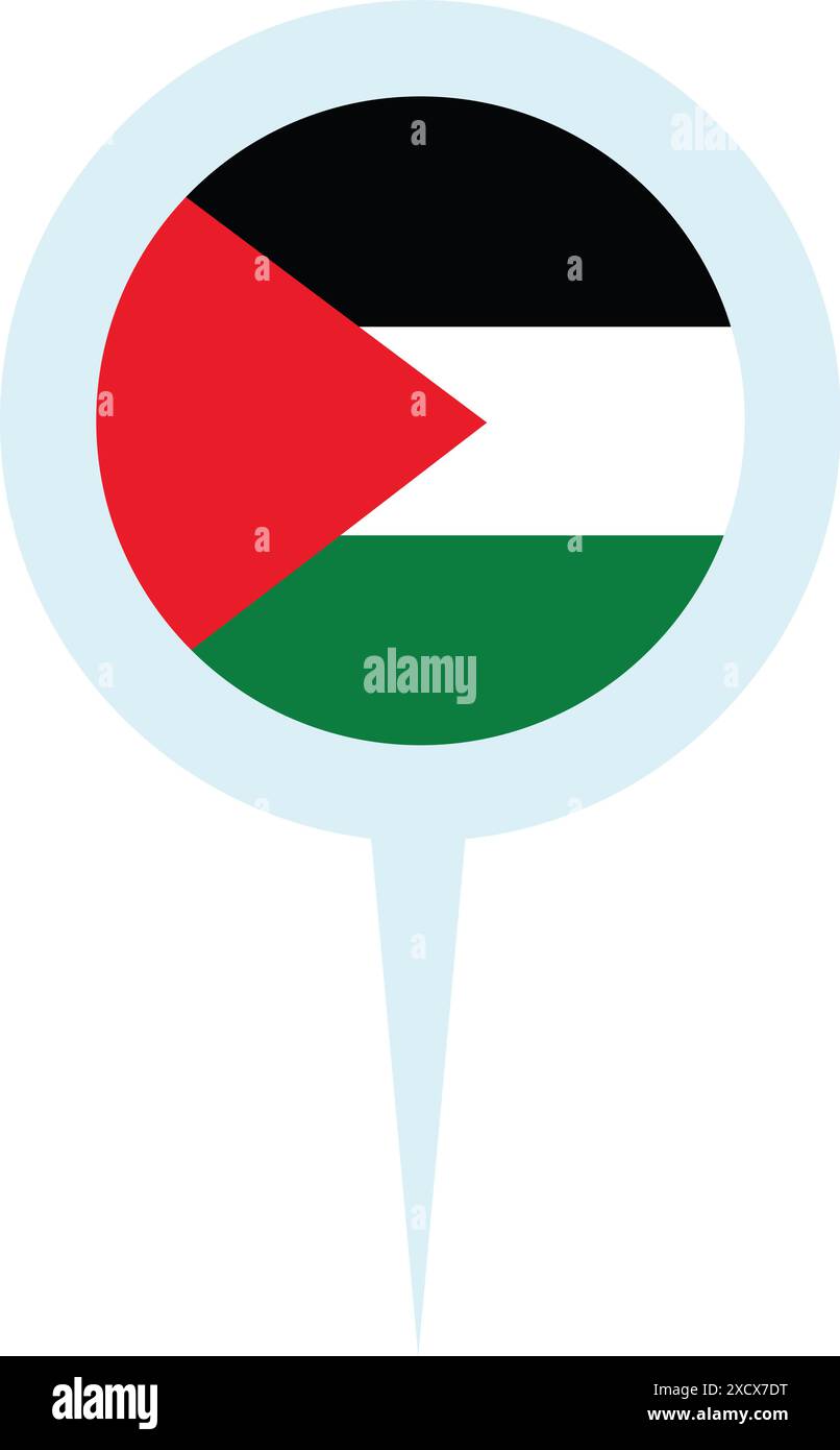 Un'illustrazione di un'icona di posizione che raffigura la Palestina, evidenziandone la posizione con una spilla della mappa e un disegno simbolico Illustrazione Vettoriale