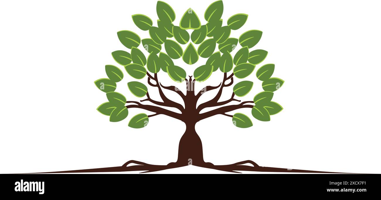 Un logo ad albero versatile, che simboleggia la natura e la sostenibilità, perfetto per marchi ecologici, organizzazioni ambientaliste e aziende incentrate sull'ambiente Illustrazione Vettoriale