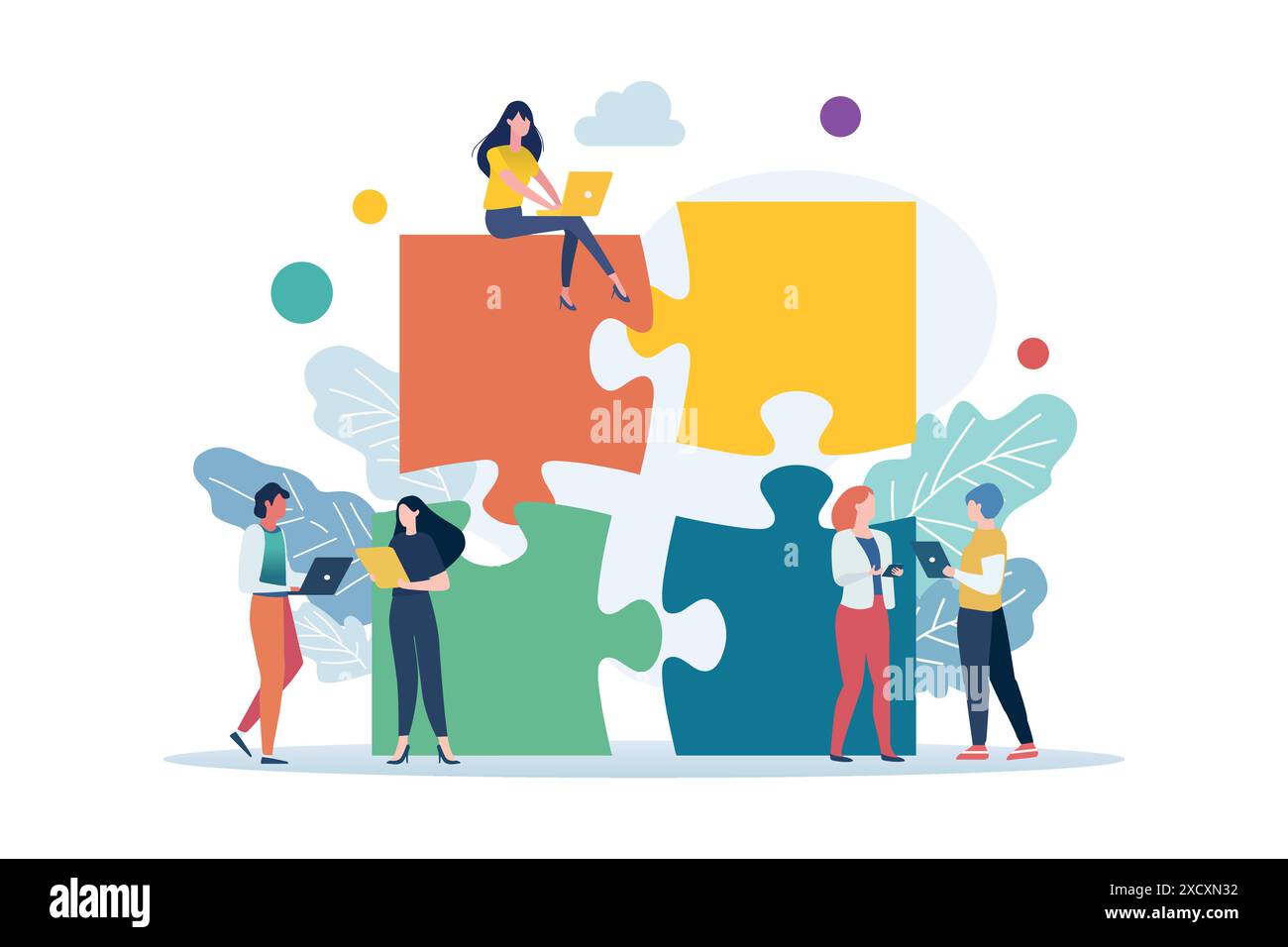 persone che collegano elementi puzzle. Concetto di business. Metafora della squadra. Illustrazione vettoriale Illustrazione Vettoriale