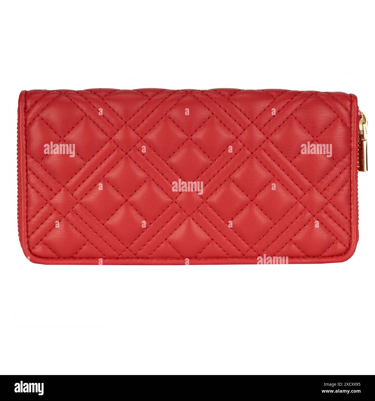 Portafoglio in pelle rossa trapuntata isolato Foto Stock