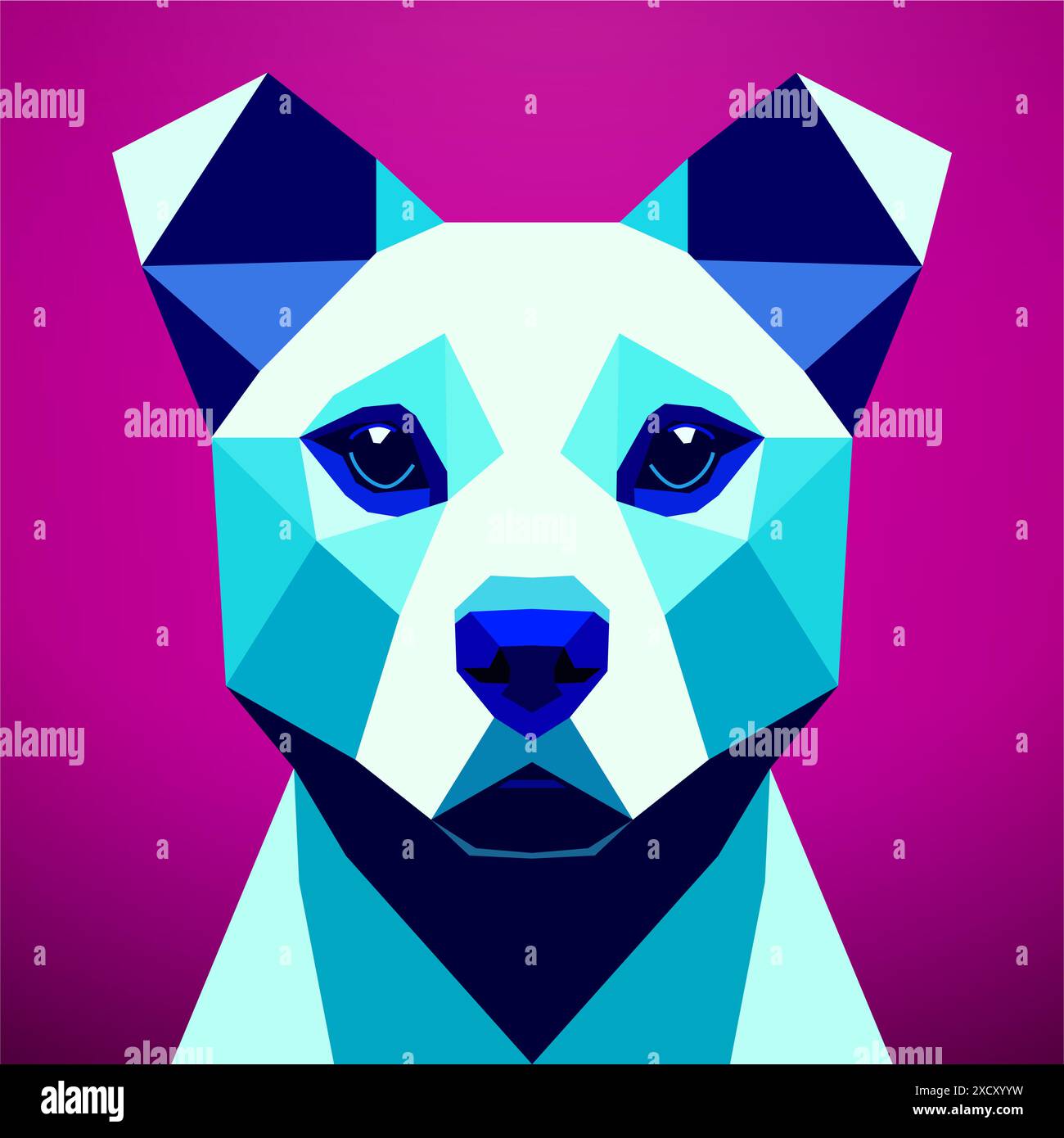 Cane con un colore blu e uno sfondo rosa è caratterizzato da un basso stile di poli art. Arte vettoriale, arte sots, basso poli, cubo-futurismo, adesivo, cartone animato Illustrazione Vettoriale