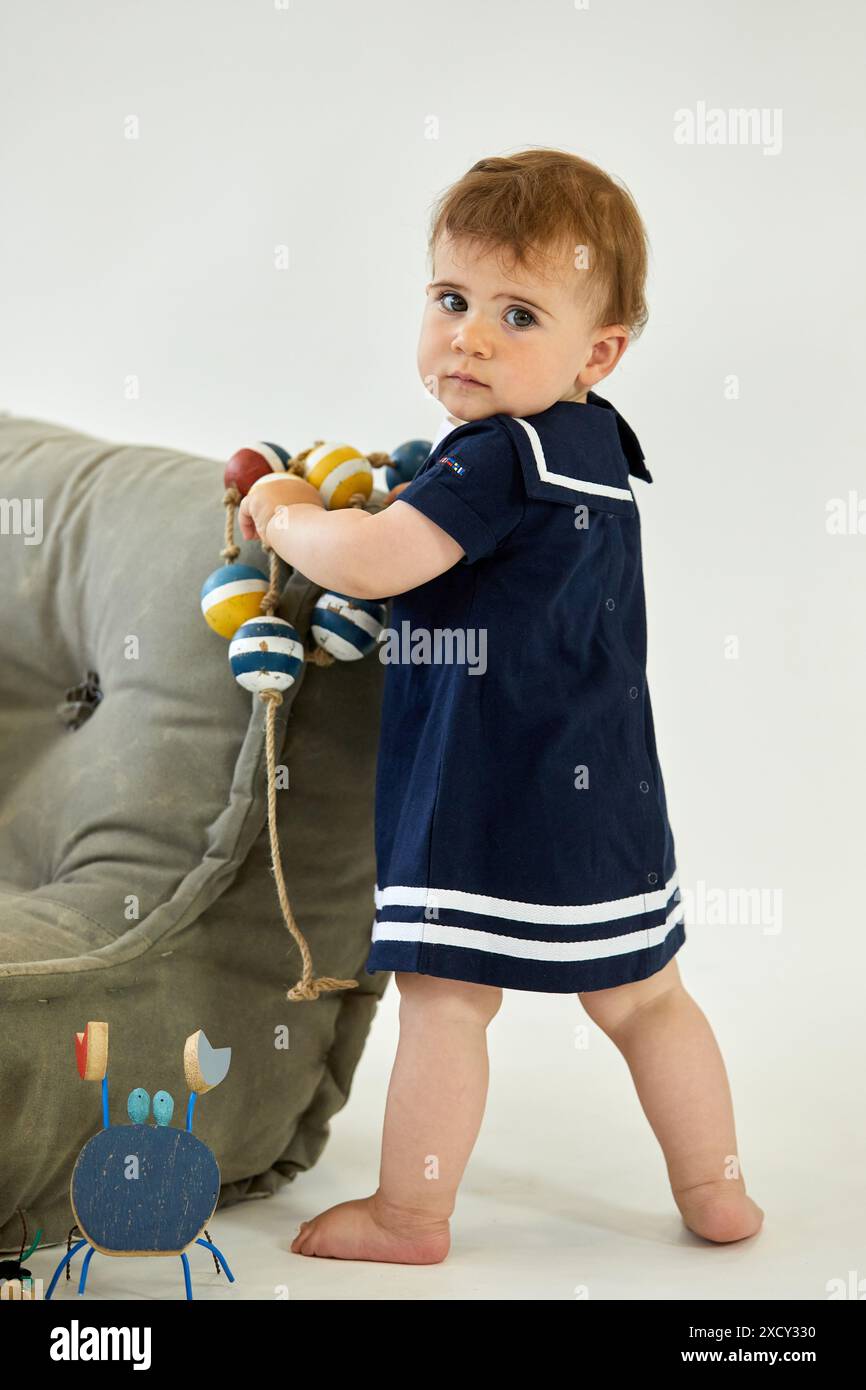 Ragazza 1-2 anni, Baby, Accessori Sailor, Studio fotografia Foto Stock