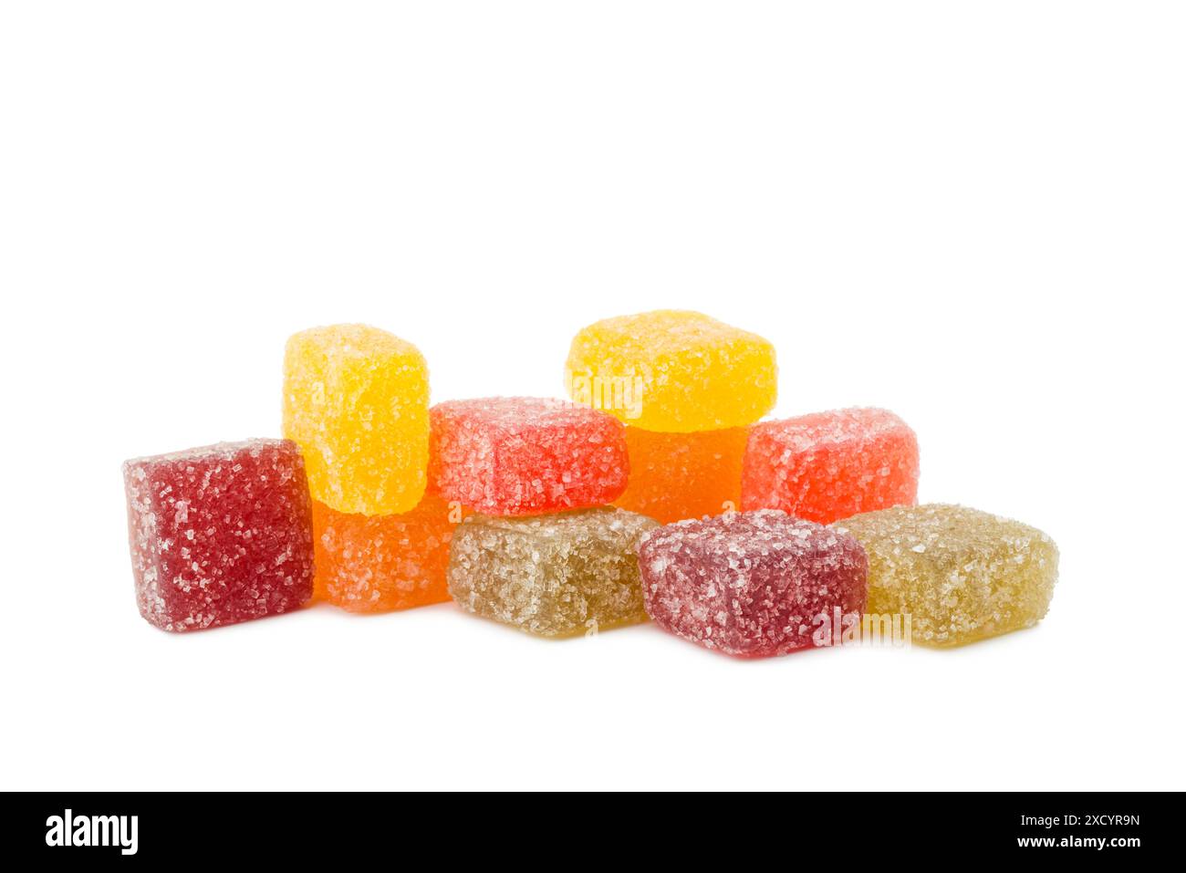 caramelle in gelatina assortite su sfondo bianco. Foto Stock