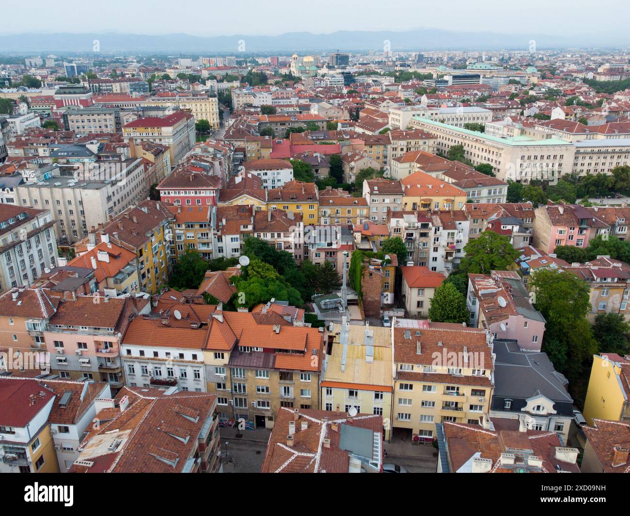 Vista aerea del centro della capitale della Bulgaria - Sofia. Foto Stock