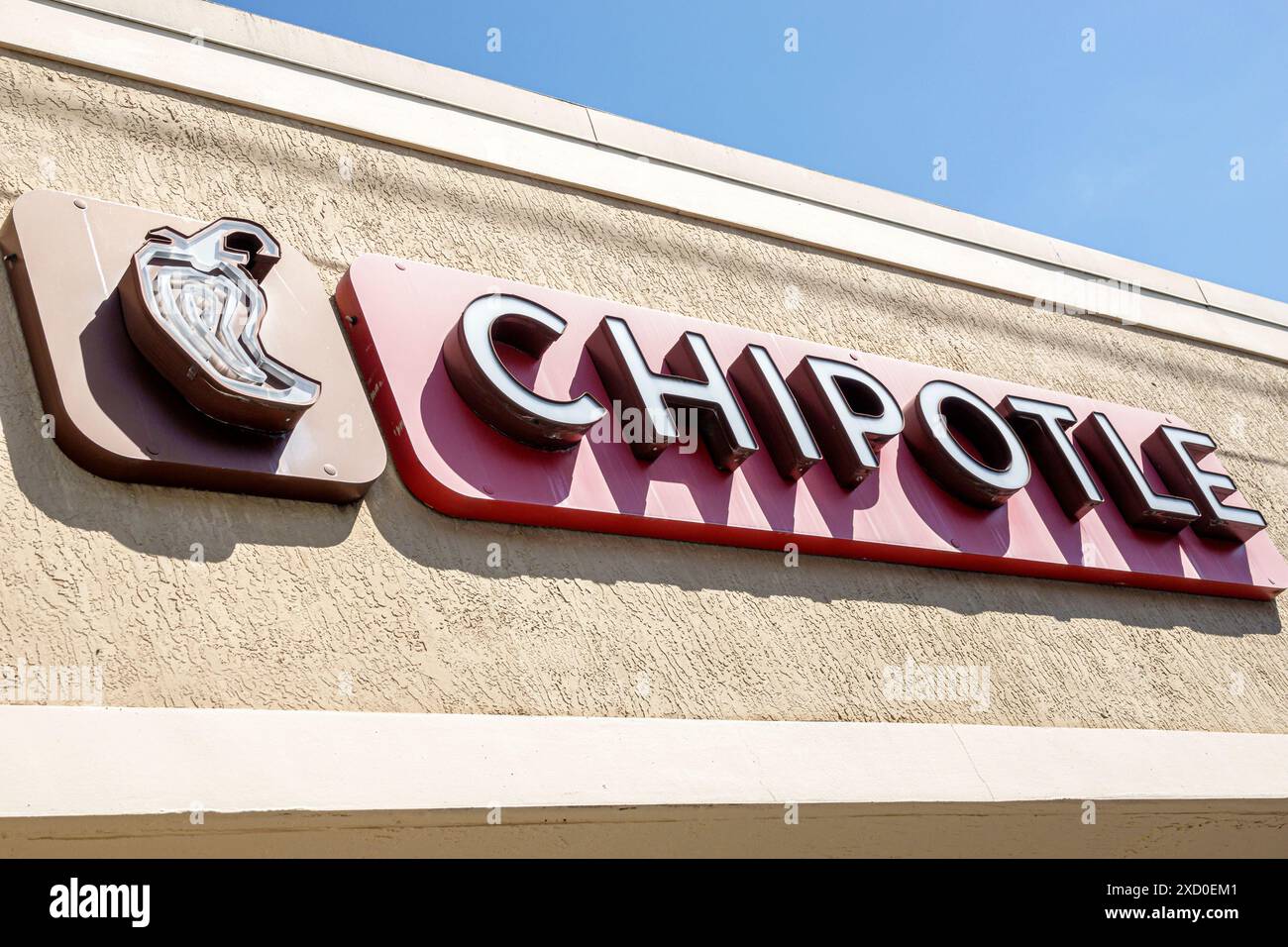 Miami Coral Gables, Florida, insegna Chipotle, ristorante esterno, ristoranti all'aperto, caffe' informali, bistro, bistro, cibo per affari Foto Stock